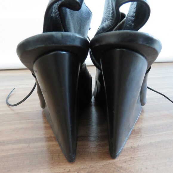 VINTAGE CHRISTIAN DIOR Black Gray Suede Leather Point Toe Wedge Slingback US 6 - Picture 11 of 16